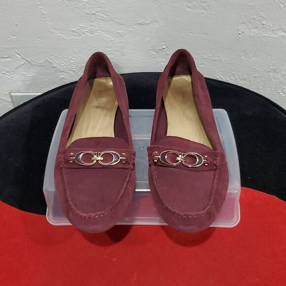 Coach Fortunata Suede Loafers in Burgundy Size 7.5 - Picture 1 of 12